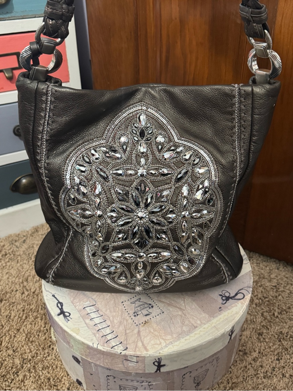 Brighton Purse & Wallet Set Y2K Slouchy Bag Leather with Sequin Medallion - Picture 2 of 16